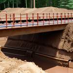 **Geotechnical Bridge Foundation:** "Detailed soil analysis for bridge construction, showing soil layers, testing equipment, and foundation types (shallow and deep)."
