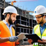 토목공학 현장에서의 품질 관리 - A modern Brazilian construction site featuring diverse workers wearing safety gear such as helmets, ...
