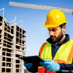 토목공학의 주요 국제 기준 - A professional civil engineer in a modern urban construction site in S&atilde;o Paulo, Brazil, reviewing in...