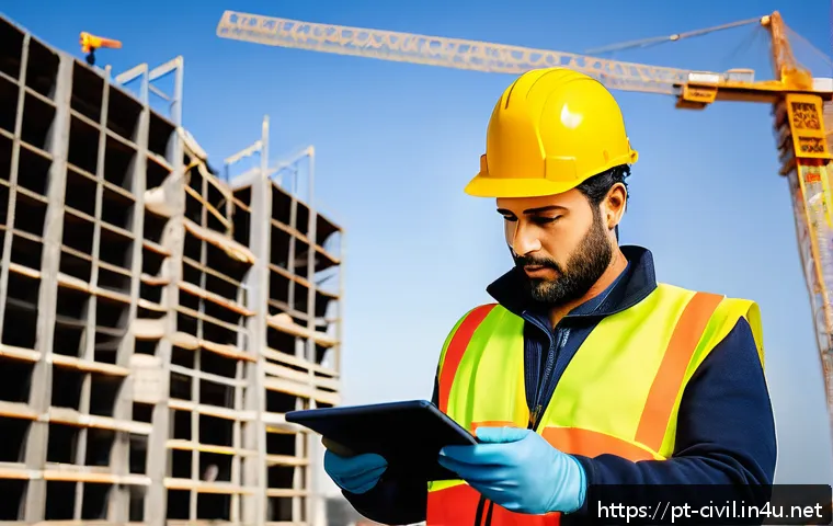 토목공학의 주요 국제 기준 - A professional civil engineer in a modern urban construction site in S&atilde;o Paulo, Brazil, reviewing in...