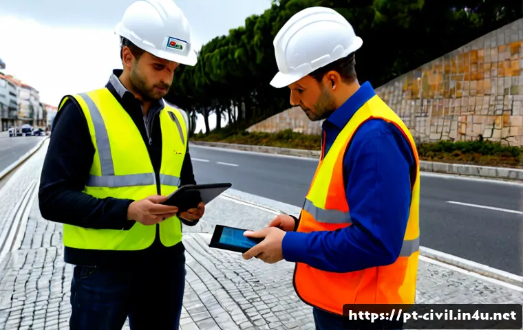Home 17 토목공학과 소음 진동 문제 해결 - Photorealistic civil engineering team assessing traffic noise and ground vibration beside a modern u...